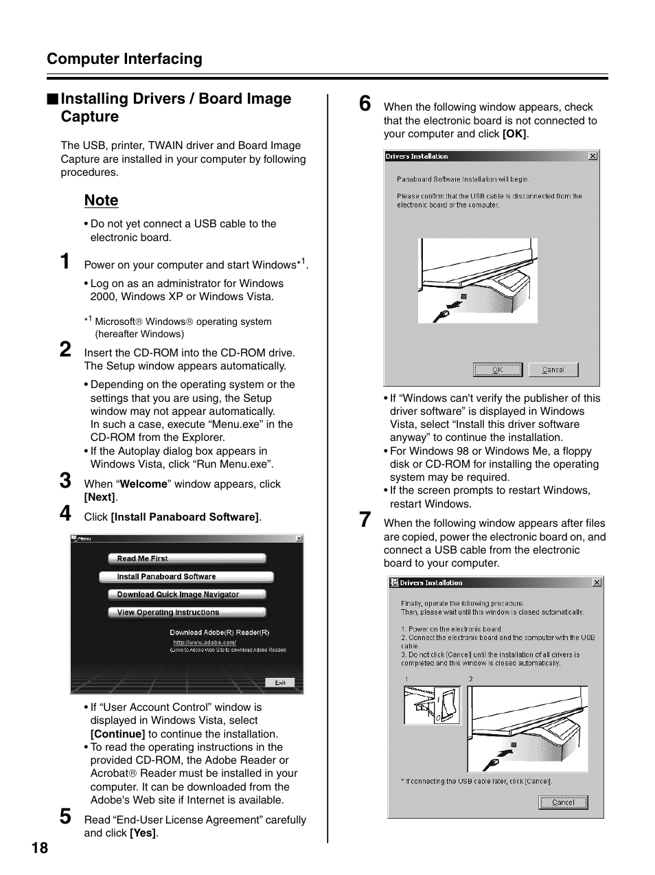 Installing drivers / board image capture | Panasonic UB-5325 User Manual | Page 18 / 28