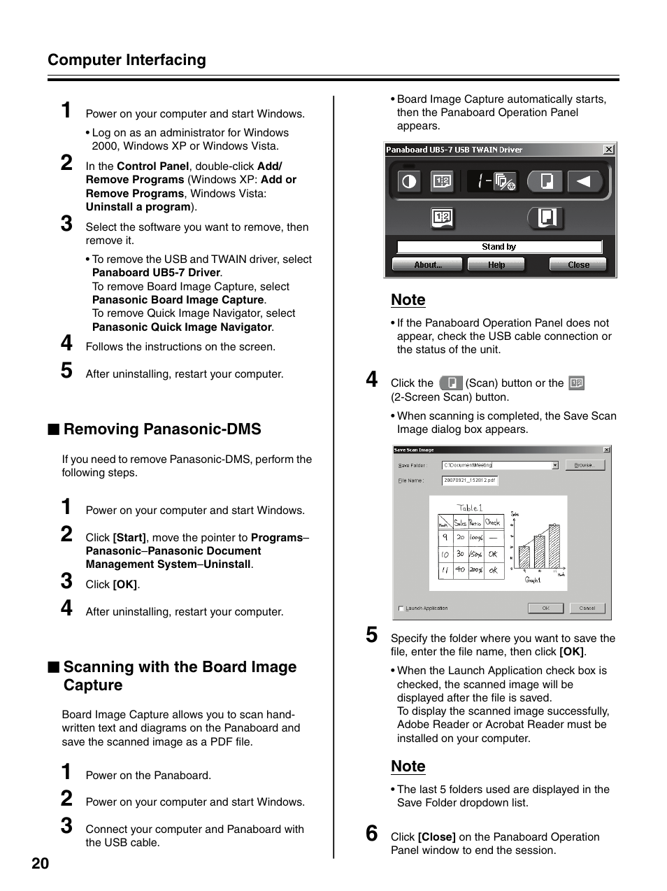 Removing panasonic-dms, Scanning with the board image capture | Panasonic UB-5325 User Manual | Page 20 / 28