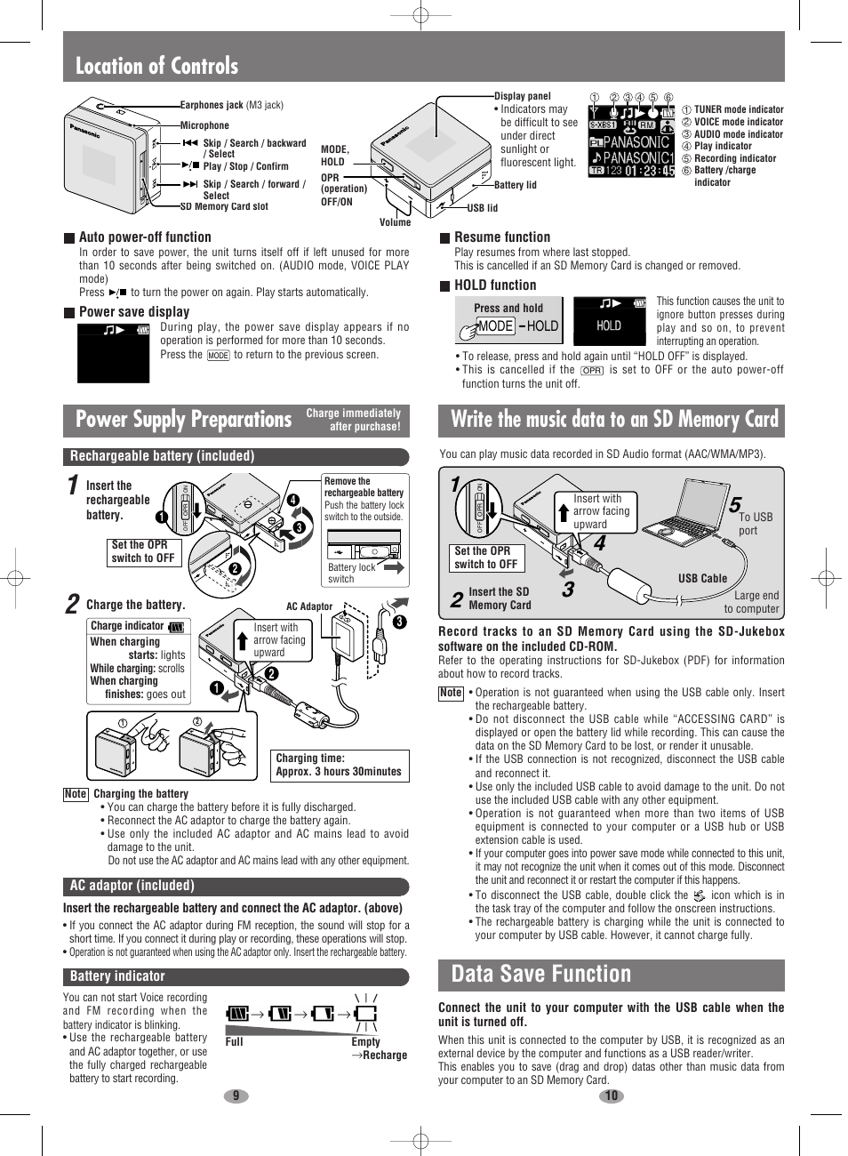 Location of controls, Power supply preparations | Panasonic EG EB GC GK GN GH En User Manual | Page 5 / 8