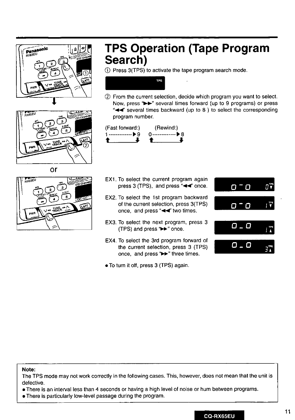 Tps operation (tape program search), 0 0 i | Panasonic CQRX65EU User Manual | Page 11 / 28