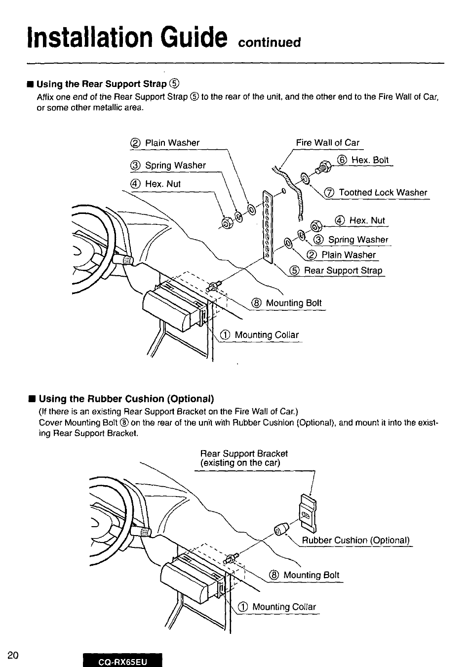 Installation guide, Continued | Panasonic CQRX65EU User Manual | Page 20 / 28