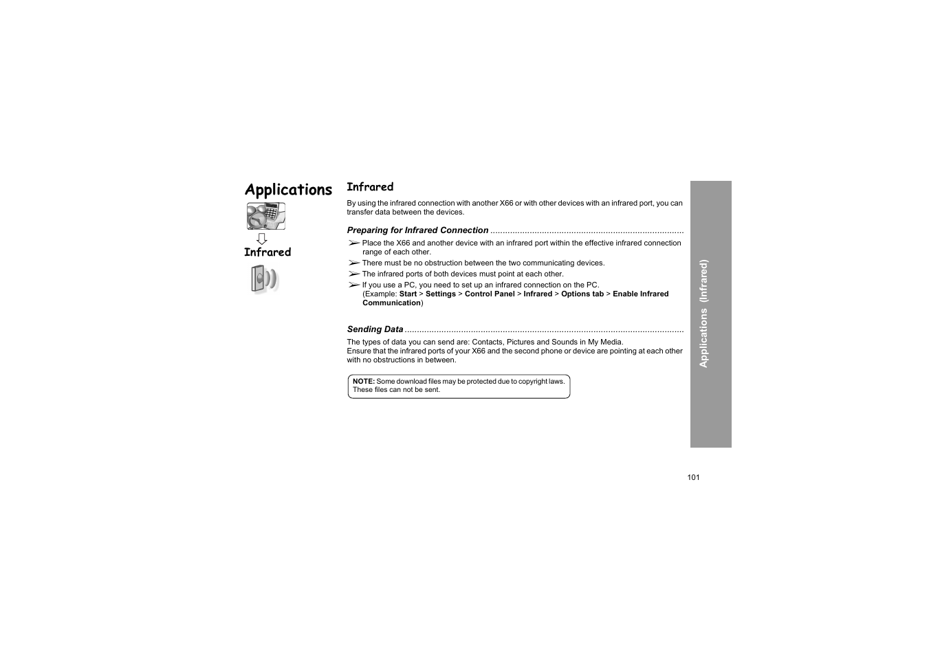 Infrared, Applications | Panasonic X66 User Manual | Page 104 / 129