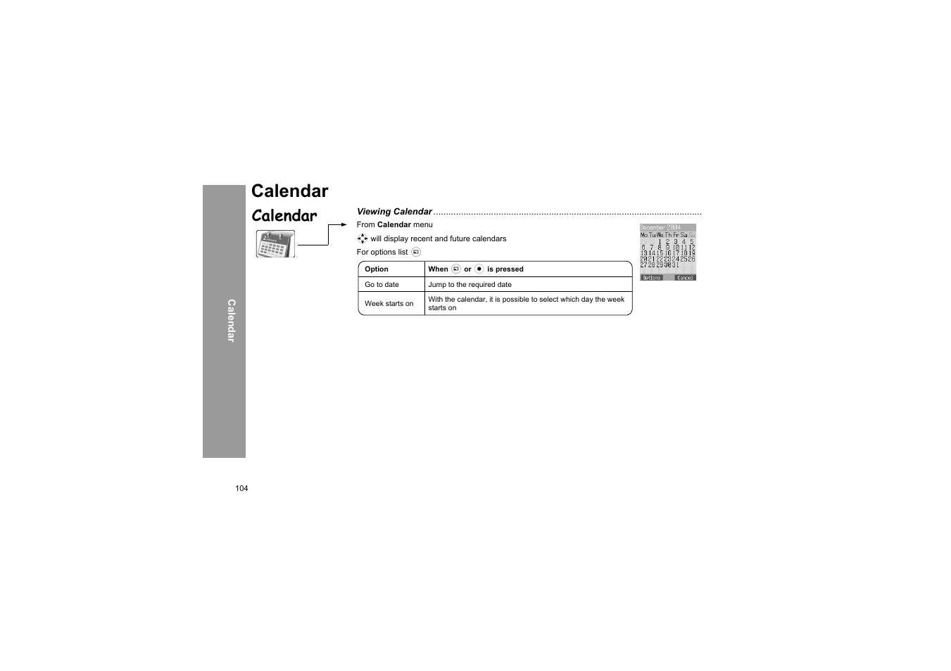 Calendar | Panasonic X66 User Manual | Page 107 / 129