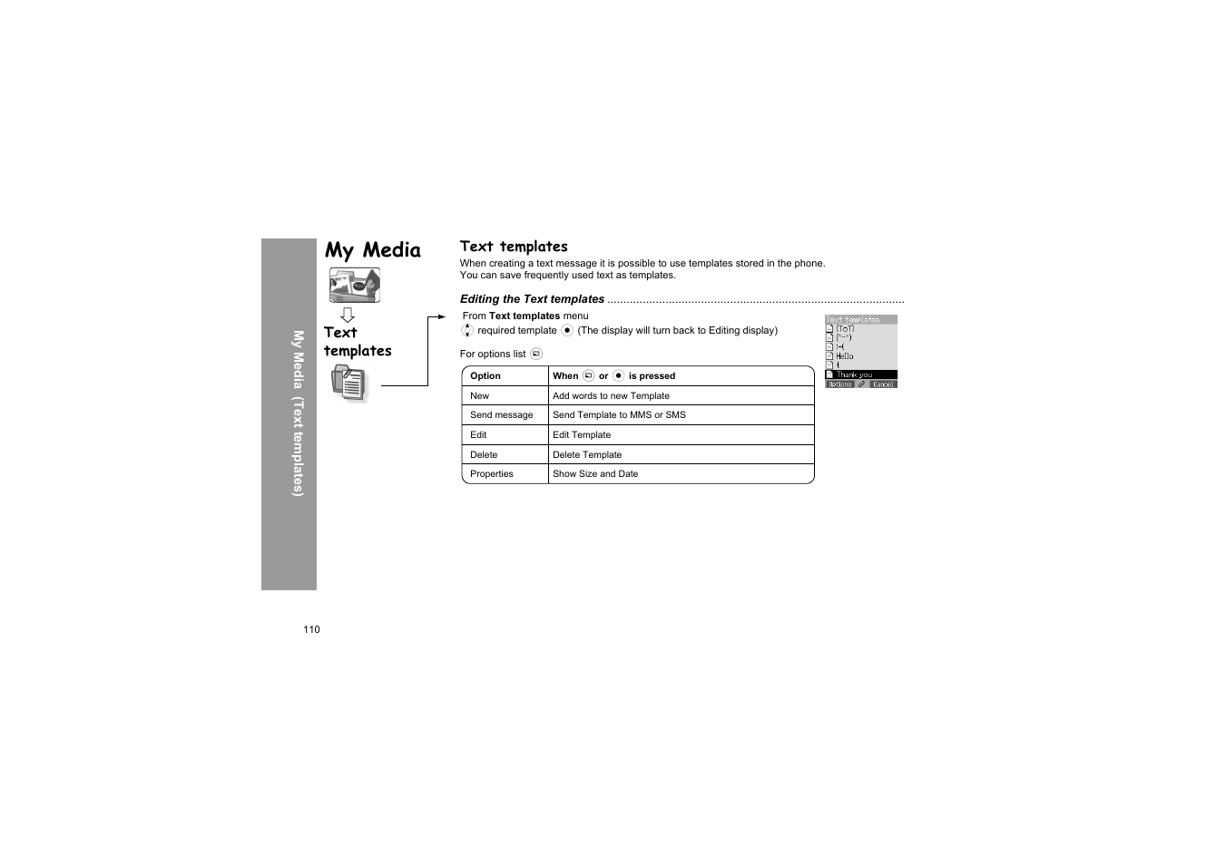 Text templates, My media | Panasonic X66 User Manual | Page 113 / 129