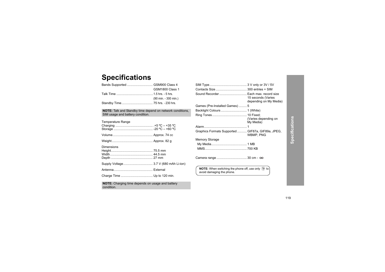 Specifications | Panasonic X66 User Manual | Page 122 / 129