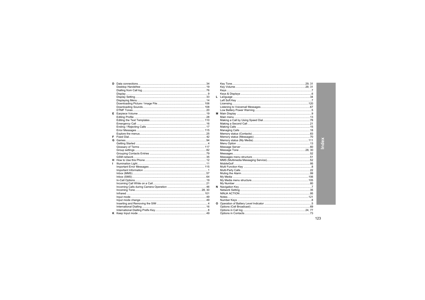 Ind ex | Panasonic X66 User Manual | Page 126 / 129