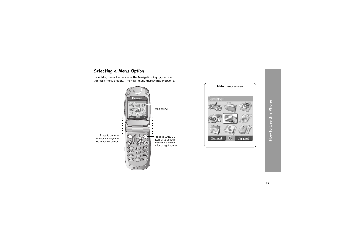 Selecting a menu option | Panasonic X66 User Manual | Page 16 / 129