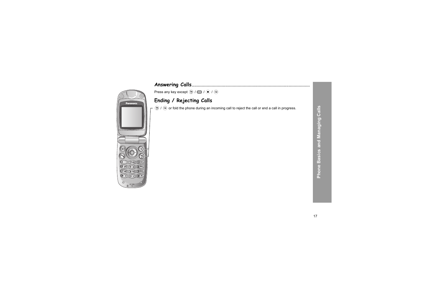 Answering calls, Ending / rejecting calls, Answering calls ending / rejecting calls | Panasonic X66 User Manual | Page 20 / 129