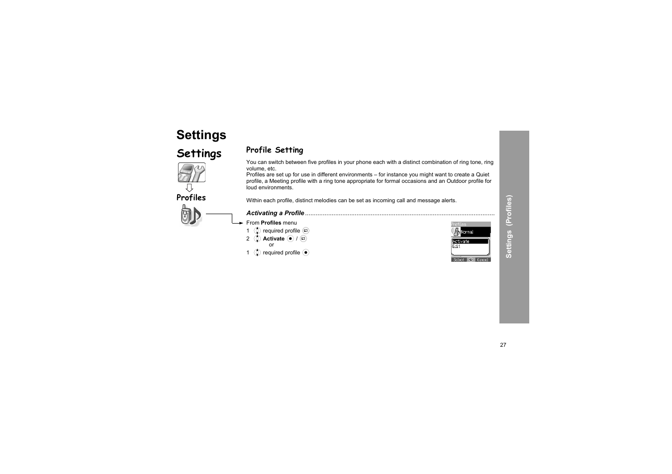 Settings, Profile setting | Panasonic X66 User Manual | Page 30 / 129