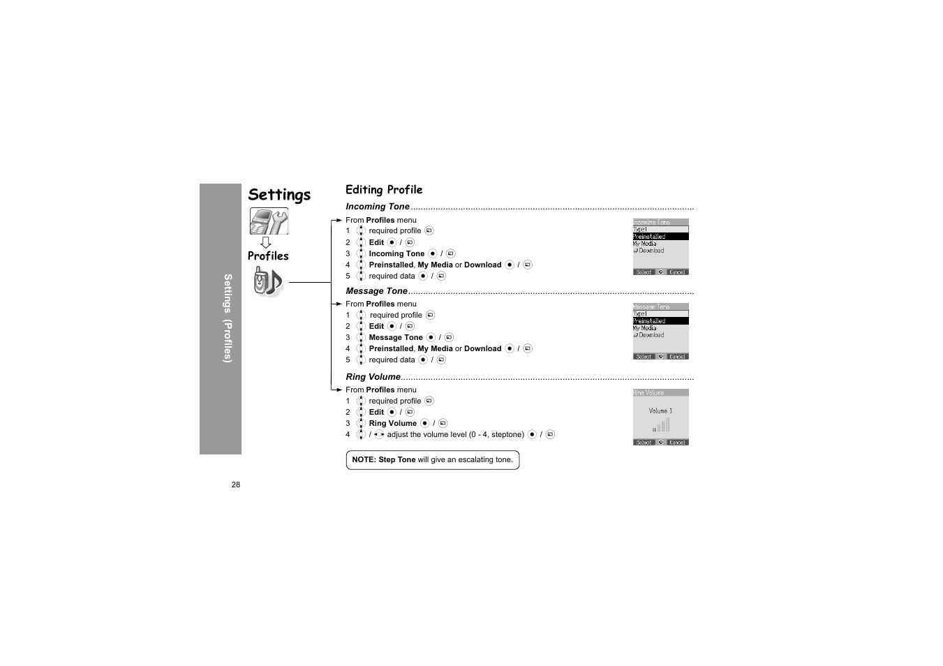 Editing profile, Settings, Profiles | Panasonic X66 User Manual | Page 31 / 129