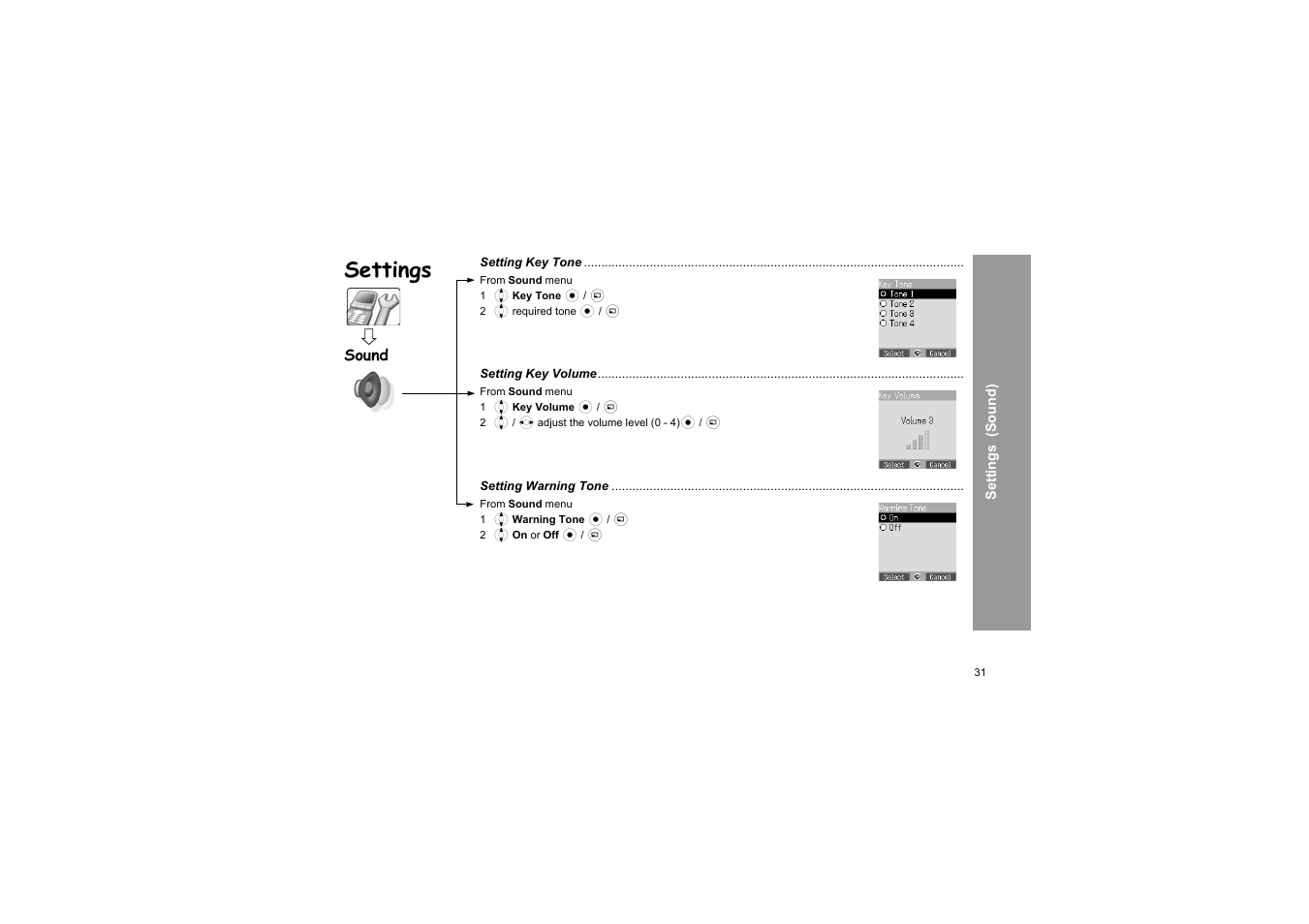 Settings, Sound | Panasonic X66 User Manual | Page 34 / 129