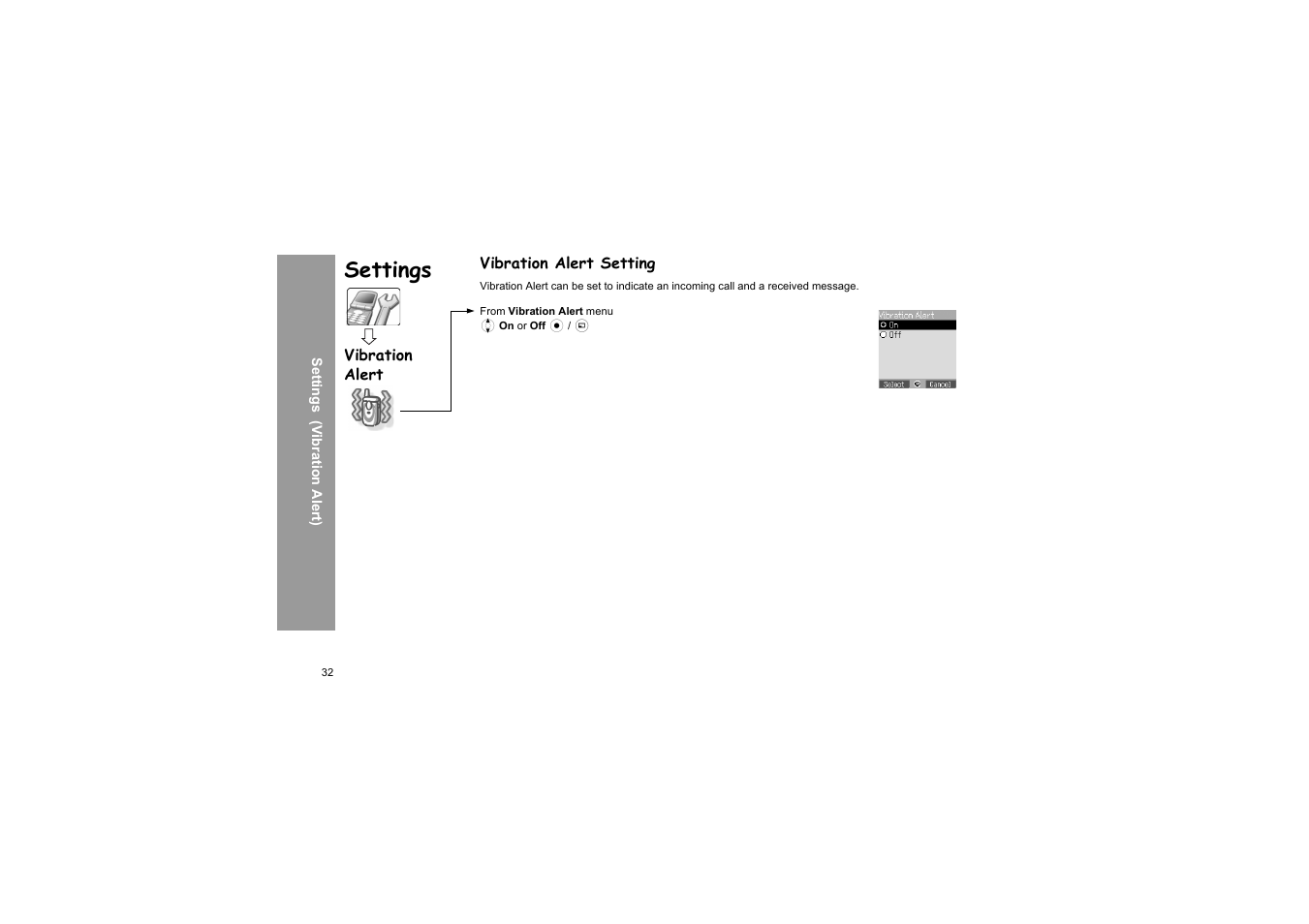 Vibration alert setting, Settings | Panasonic X66 User Manual | Page 35 / 129