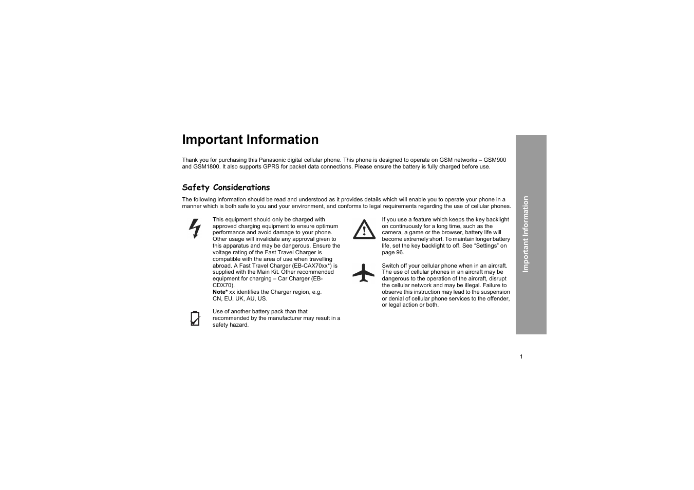 Important information, Safety considerations | Panasonic X66 User Manual | Page 4 / 129