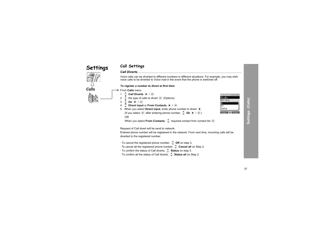 Call settings, Settings, Calls | Panasonic X66 User Manual | Page 40 / 129