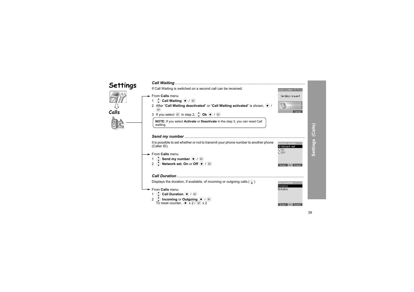 Settings, Calls | Panasonic X66 User Manual | Page 42 / 129