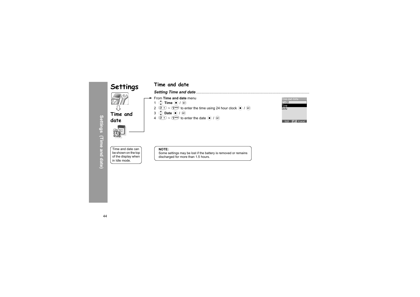 Time and date, Settings | Panasonic X66 User Manual | Page 47 / 129