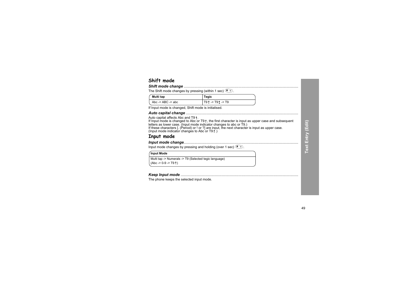 Shift mode, Input mode, Shift mode input mode | Panasonic X66 User Manual | Page 52 / 129