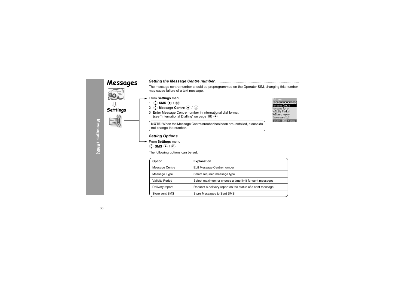 Messages, Settings | Panasonic X66 User Manual | Page 69 / 129