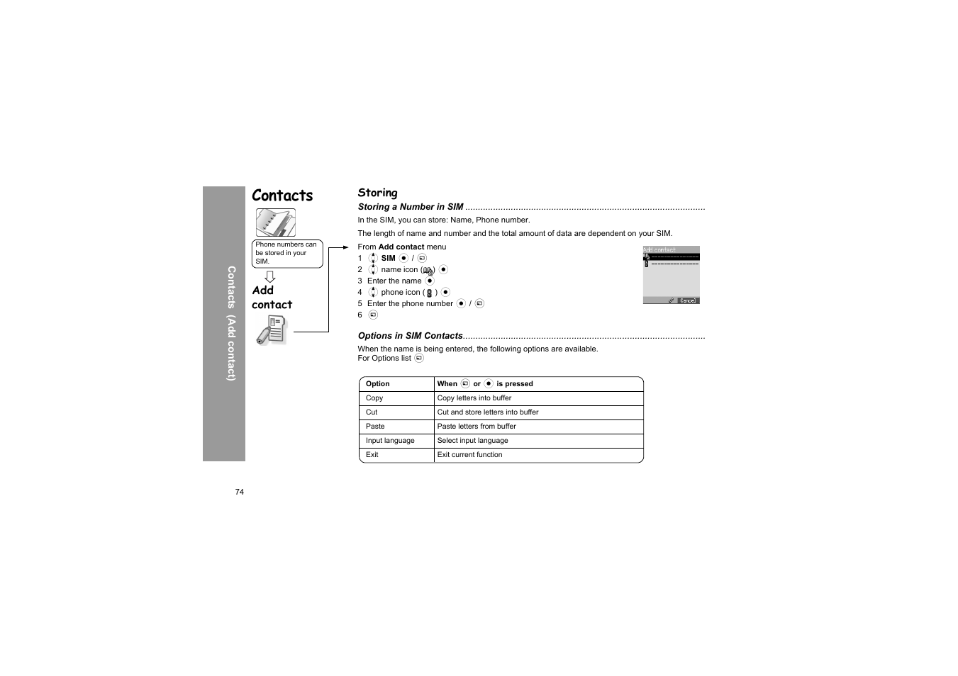 Storing, Contacts, Add contact | Panasonic X66 User Manual | Page 77 / 129