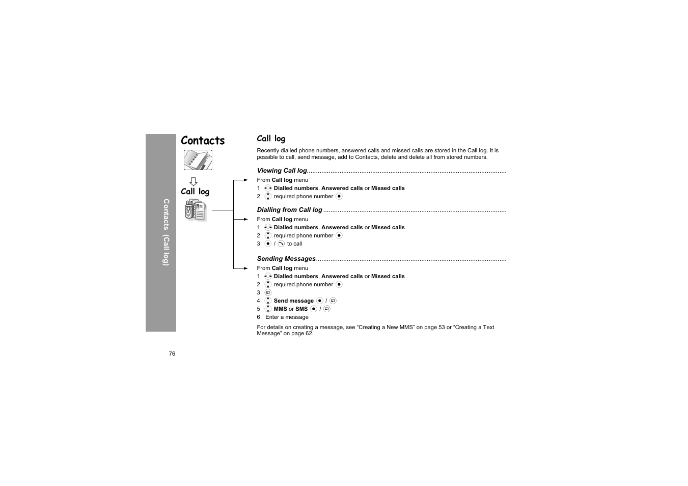 Call log, Contacts | Panasonic X66 User Manual | Page 79 / 129