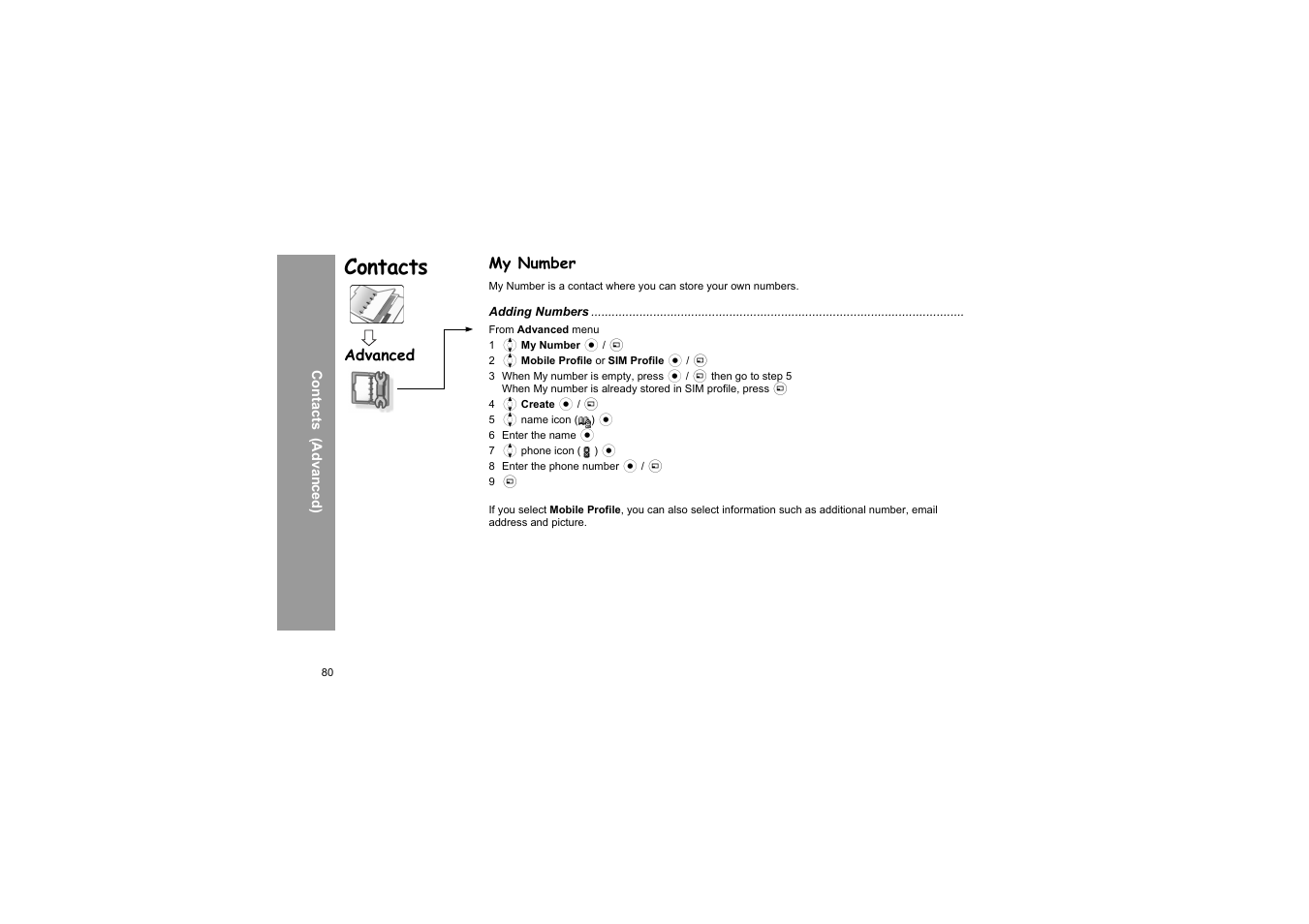My number, Contacts, Advanced | Panasonic X66 User Manual | Page 83 / 129