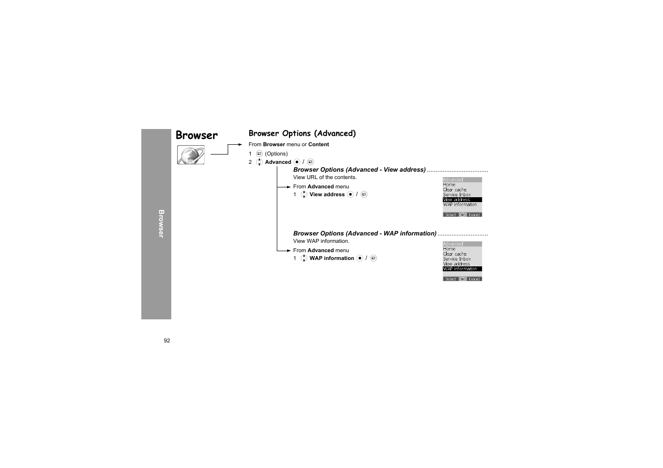 Browser, Browser options (advanced) | Panasonic X66 User Manual | Page 95 / 129