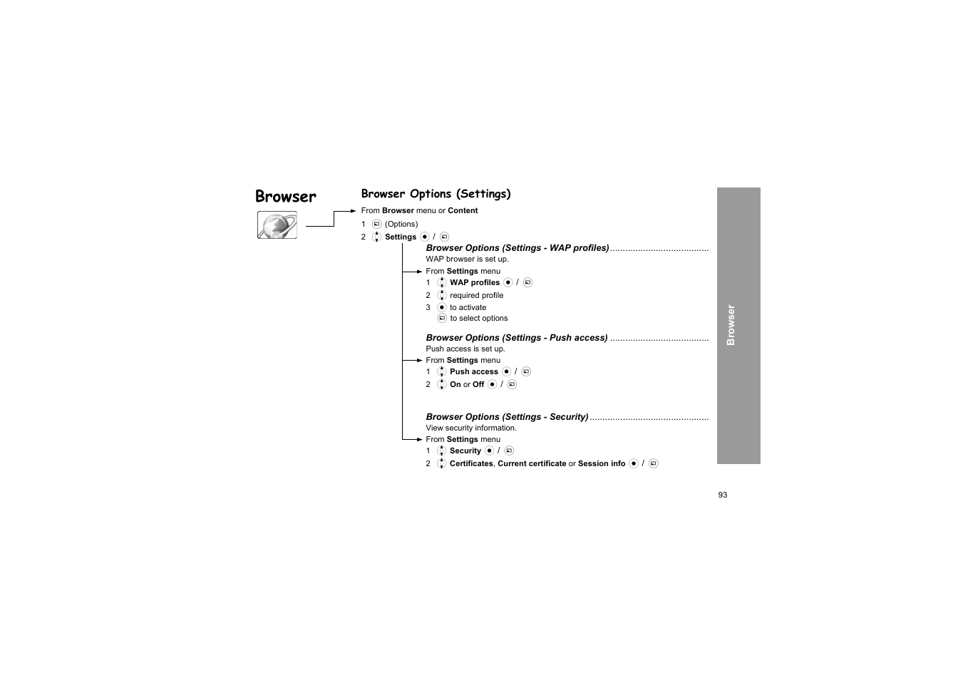 Browser options (settings), Browser | Panasonic X66 User Manual | Page 96 / 129