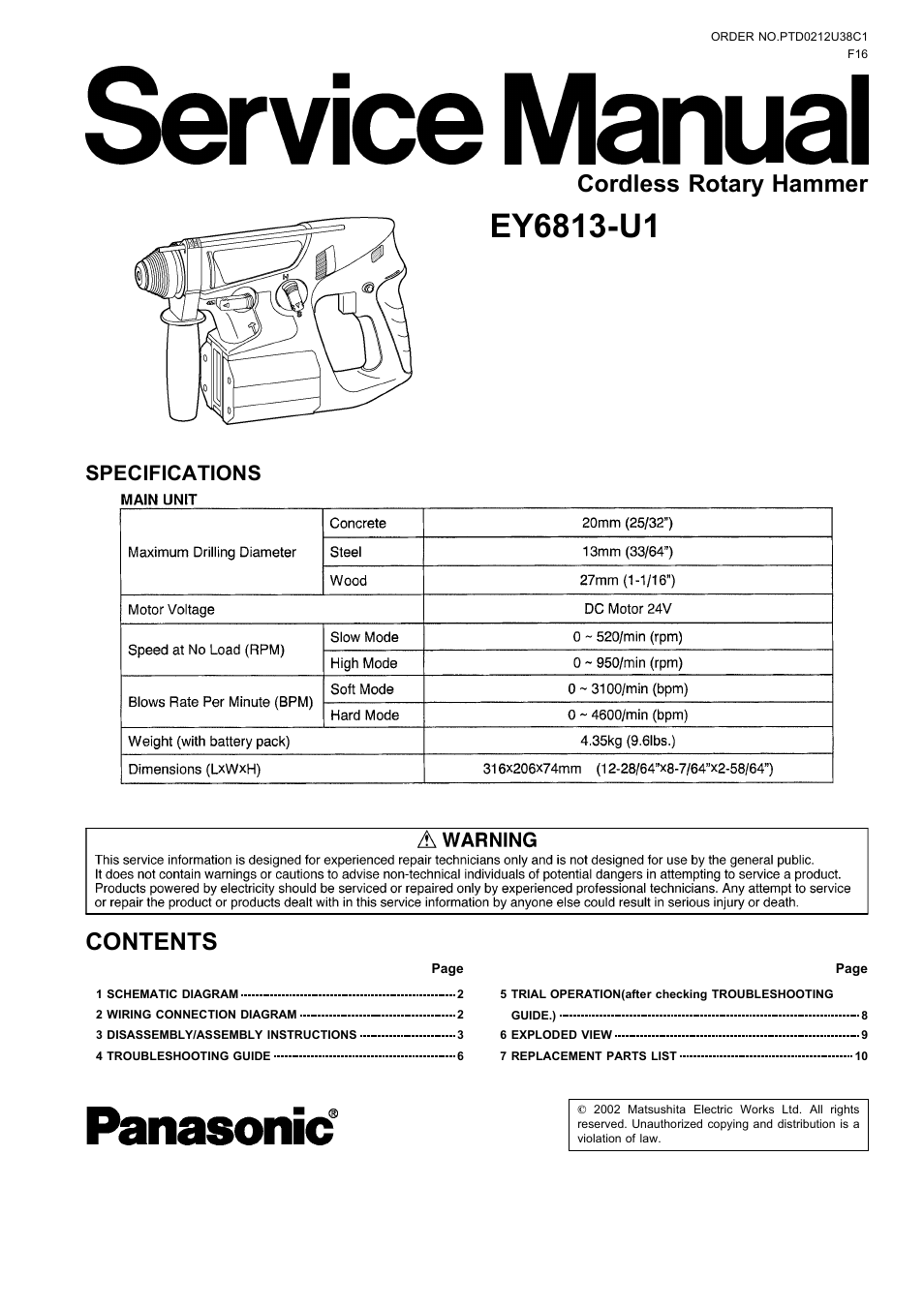 Panasonic EY6813-U1 User Manual | 10 pages