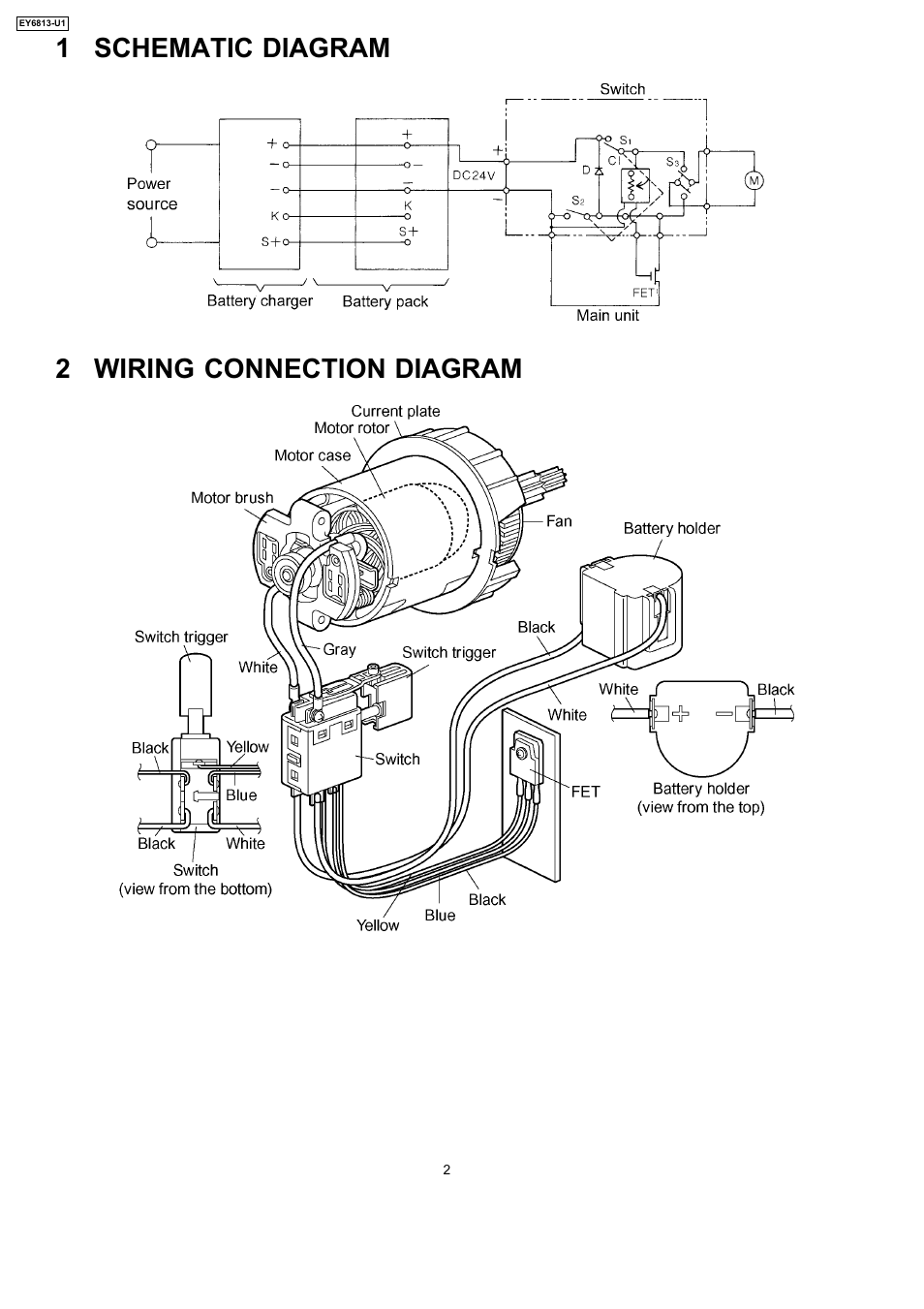 1 schematic diagram 2 wiring connection diagram | Panasonic EY6813-U1 User Manual | Page 2 / 10