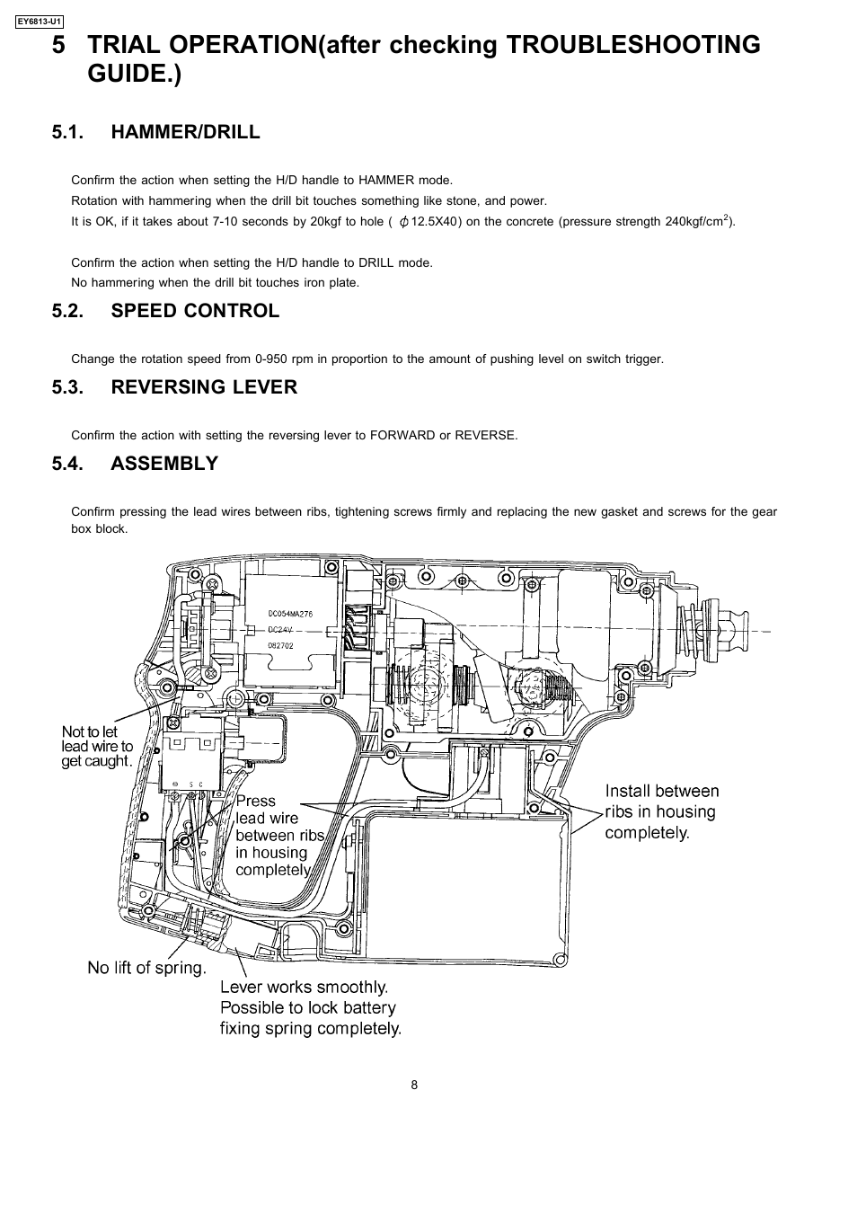 Hammer/drill, Speed control, Reversing lever | Assembly | Panasonic EY6813-U1 User Manual | Page 8 / 10