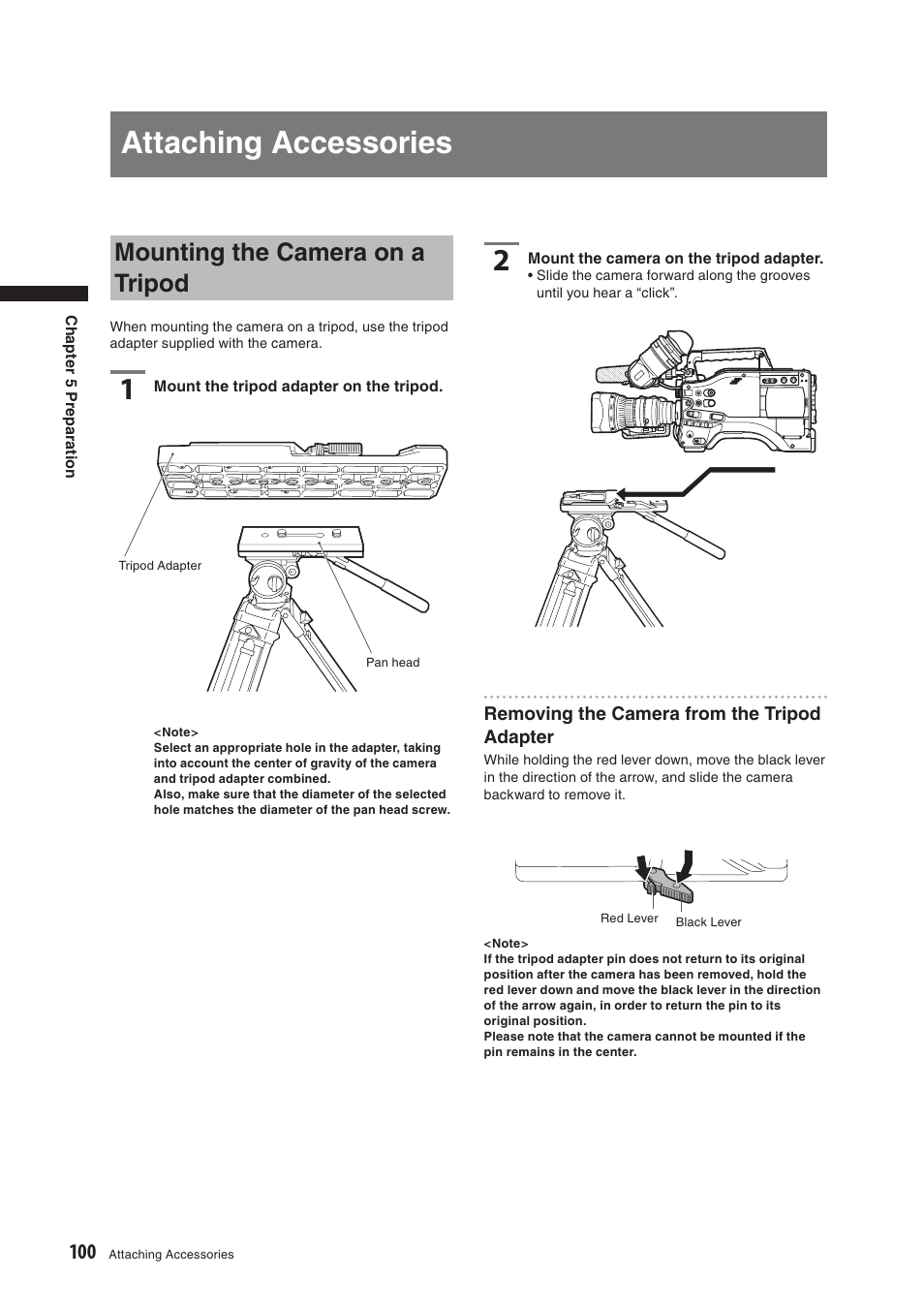 Attaching accessories, Mounting the camera on a tripod | Panasonic AG-HPX500E User Manual | Page 100 / 152