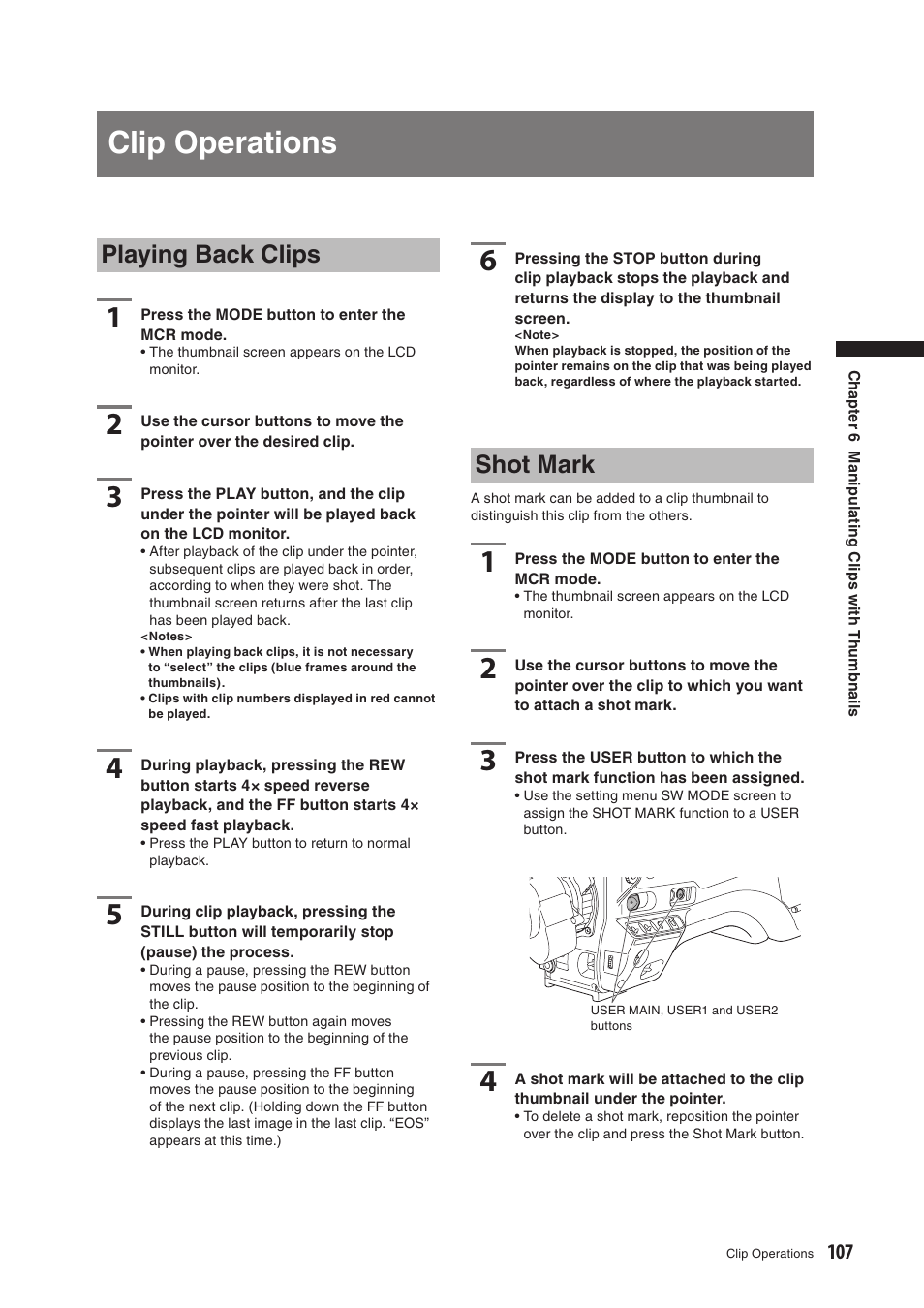 Clip operations, Playing back clips, Shot mark | Panasonic AG-HPX500E User Manual | Page 107 / 152