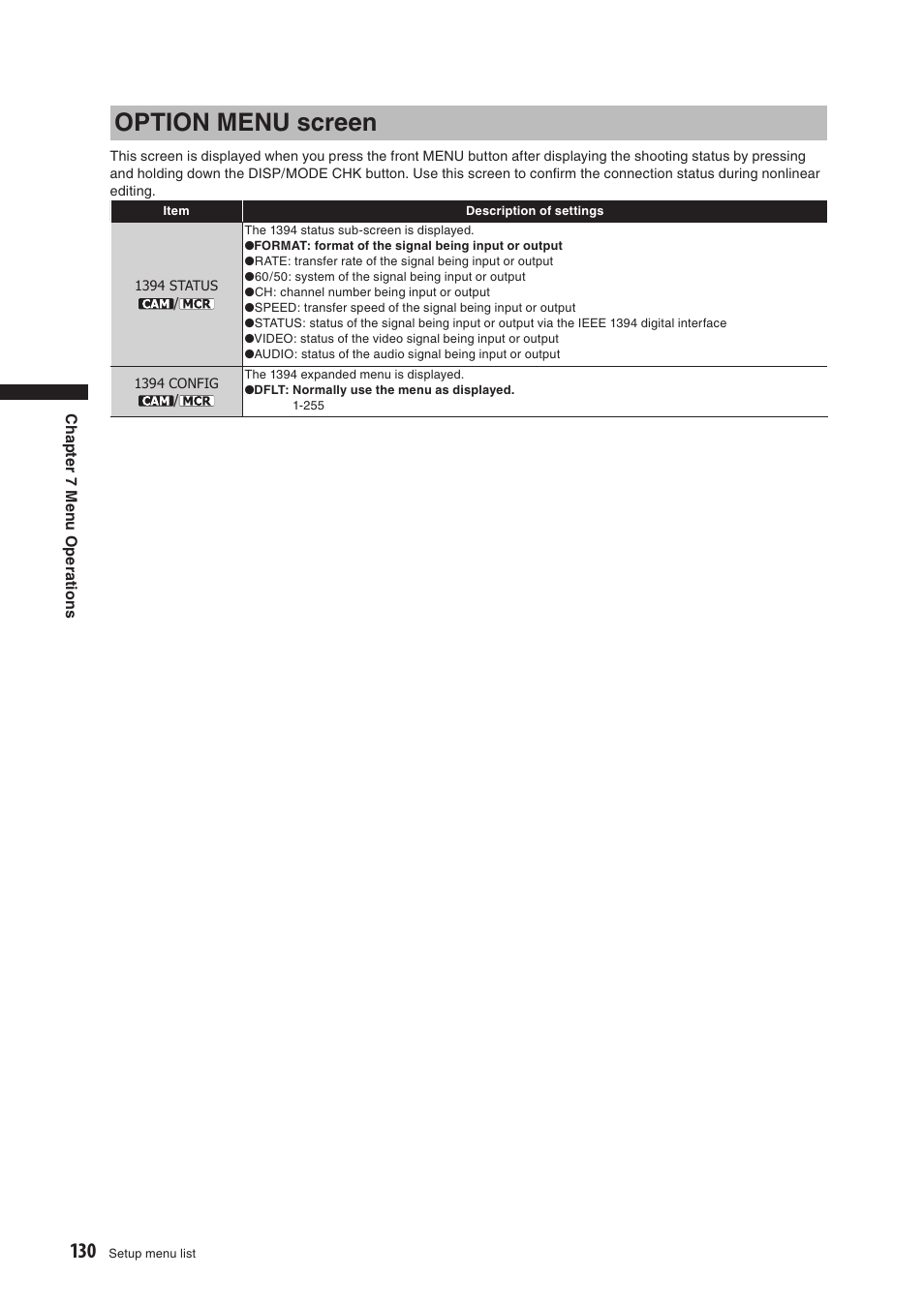 Option menu screen | Panasonic AG-HPX500E User Manual | Page 130 / 152