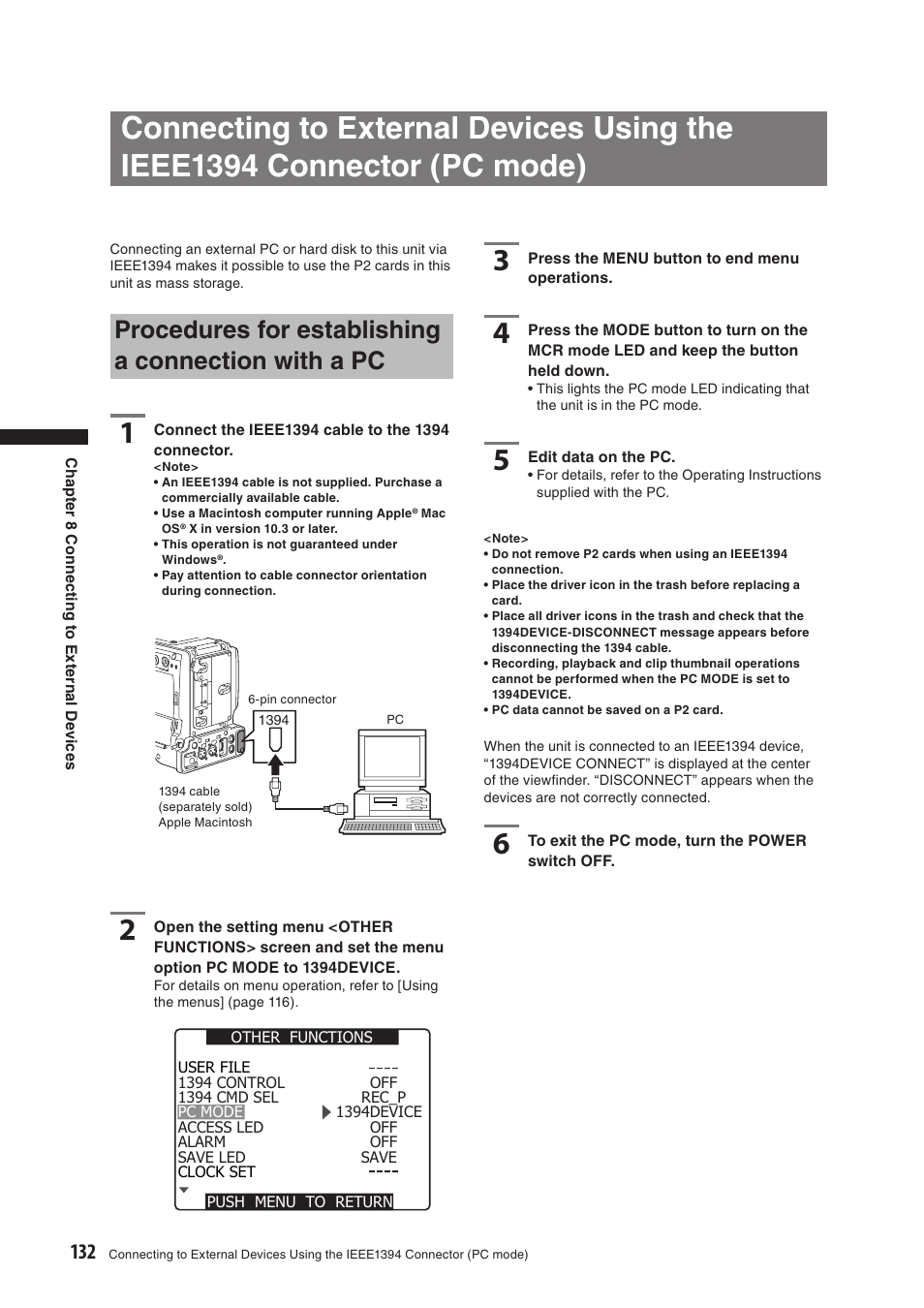 Procedures for establishing a connection with a pc | Panasonic AG-HPX500E User Manual | Page 132 / 152