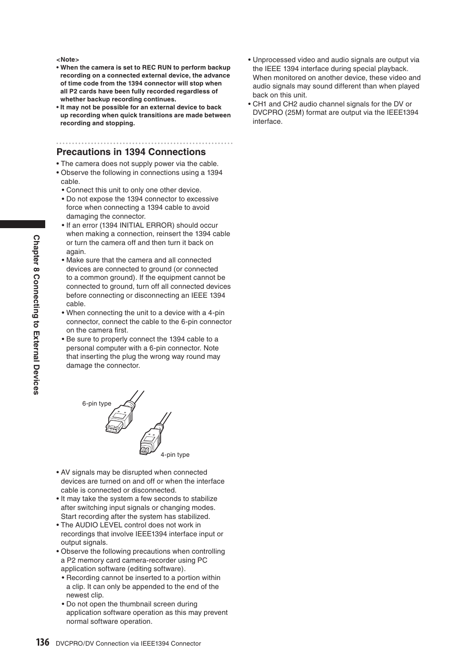 Precautions in 1394 connections | Panasonic AG-HPX500E User Manual | Page 136 / 152