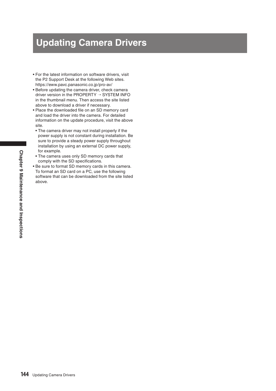 Updating camera drivers | Panasonic AG-HPX500E User Manual | Page 144 / 152