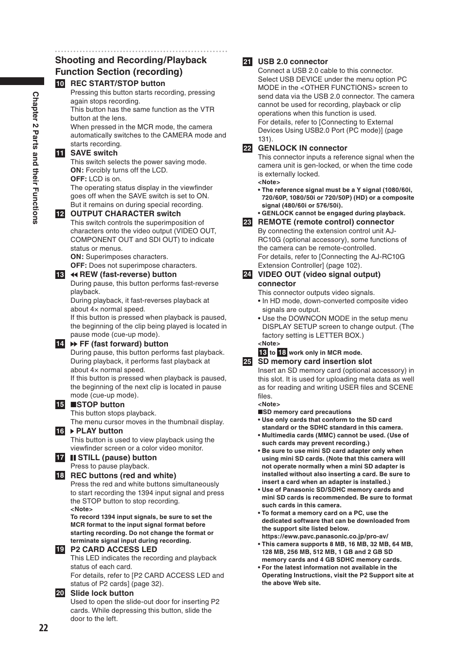 Panasonic AG-HPX500E User Manual | Page 22 / 152