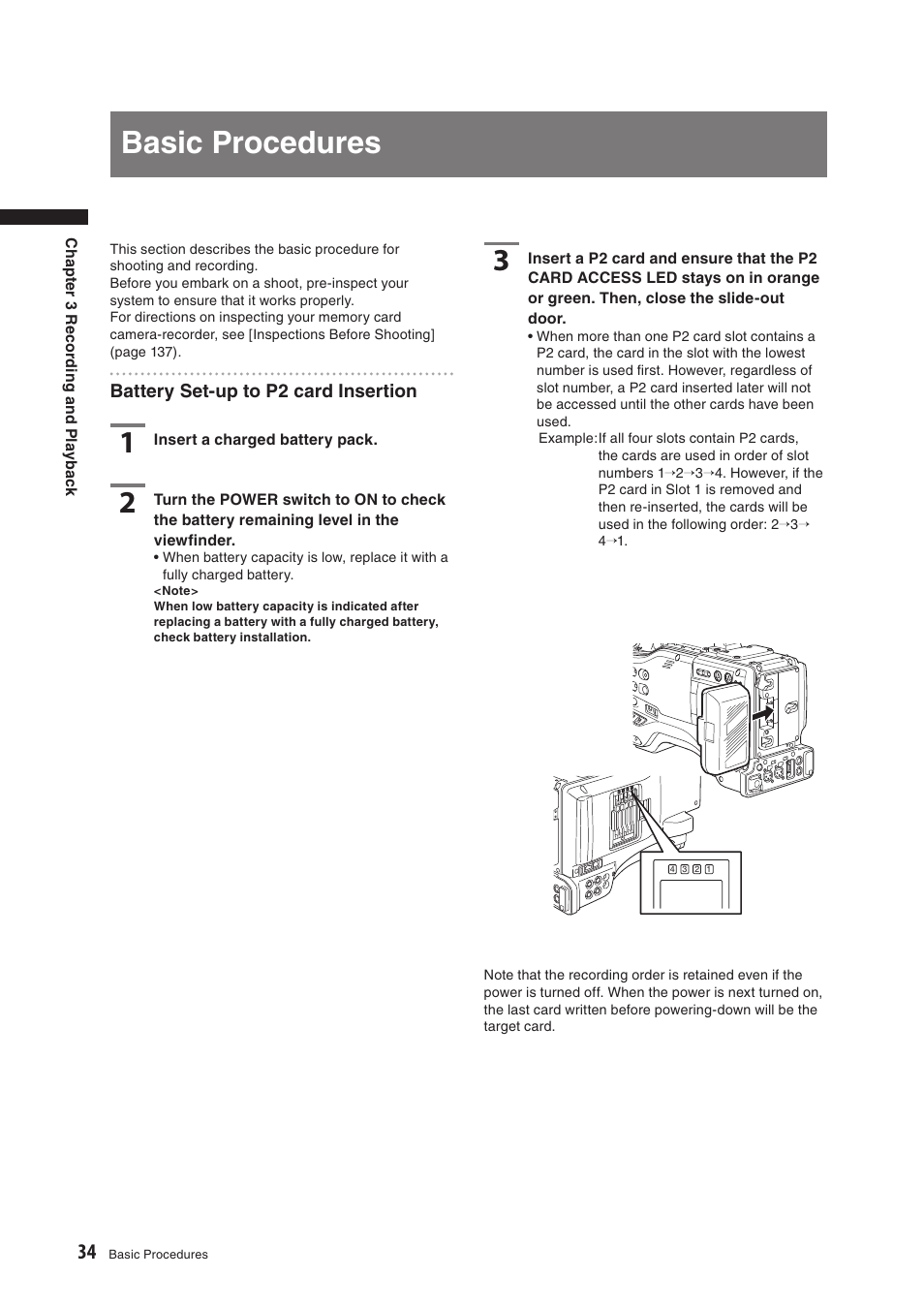Basic procedures | Panasonic AG-HPX500E User Manual | Page 34 / 152
