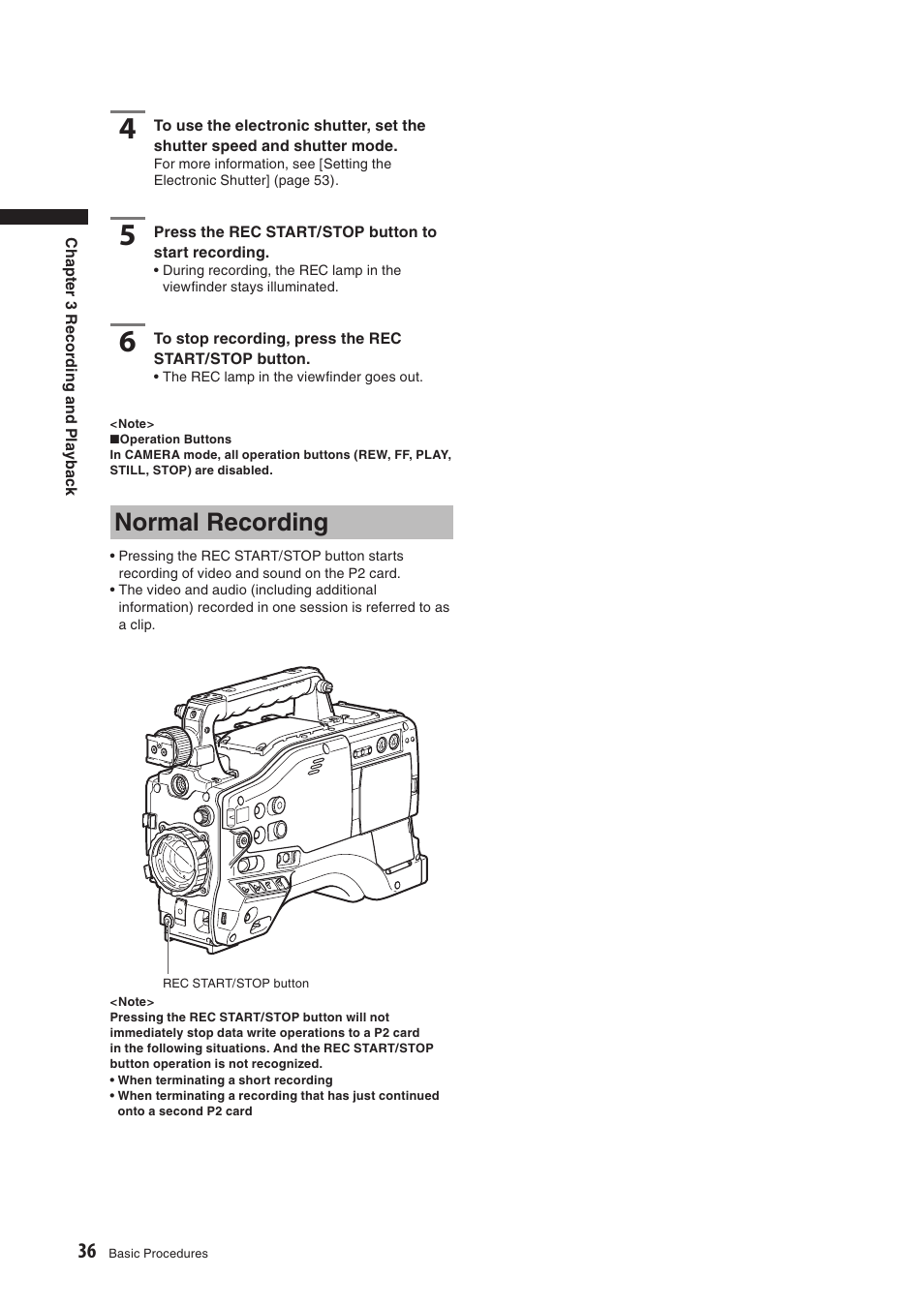 Normal recording | Panasonic AG-HPX500E User Manual | Page 36 / 152