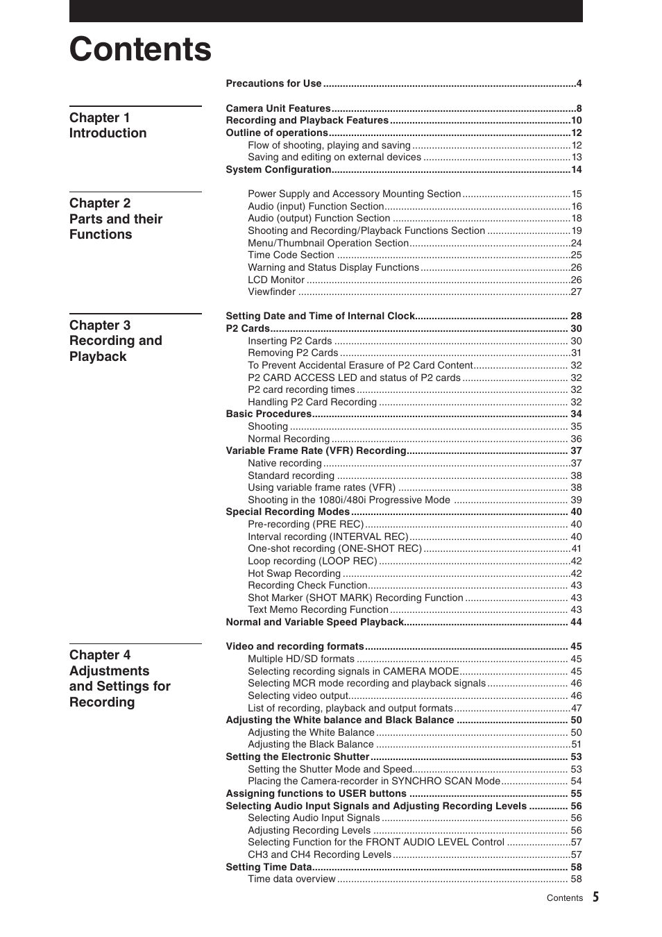Panasonic AG-HPX500E User Manual | Page 5 / 152