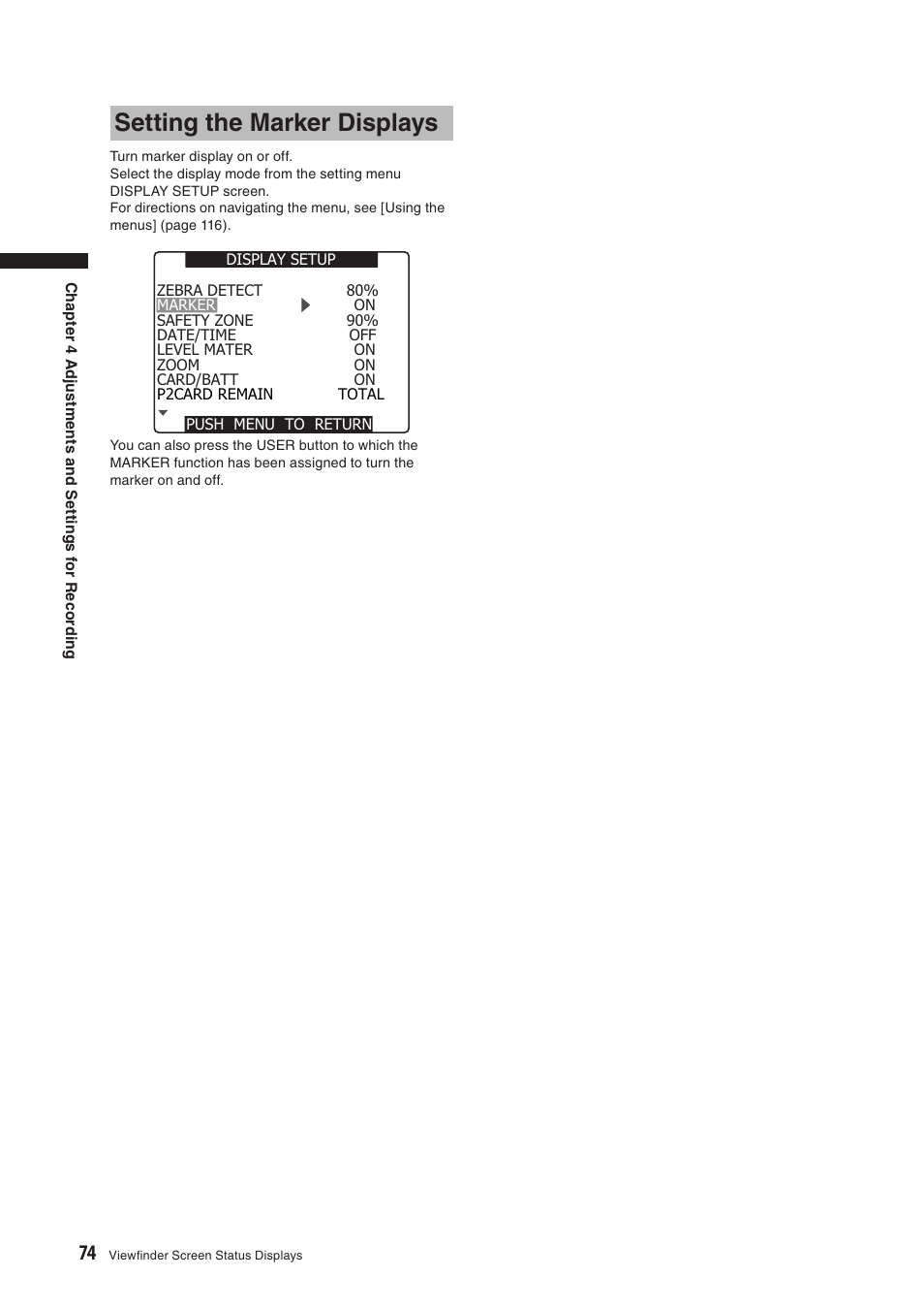 Setting the marker displays | Panasonic AG-HPX500E User Manual | Page 74 / 152