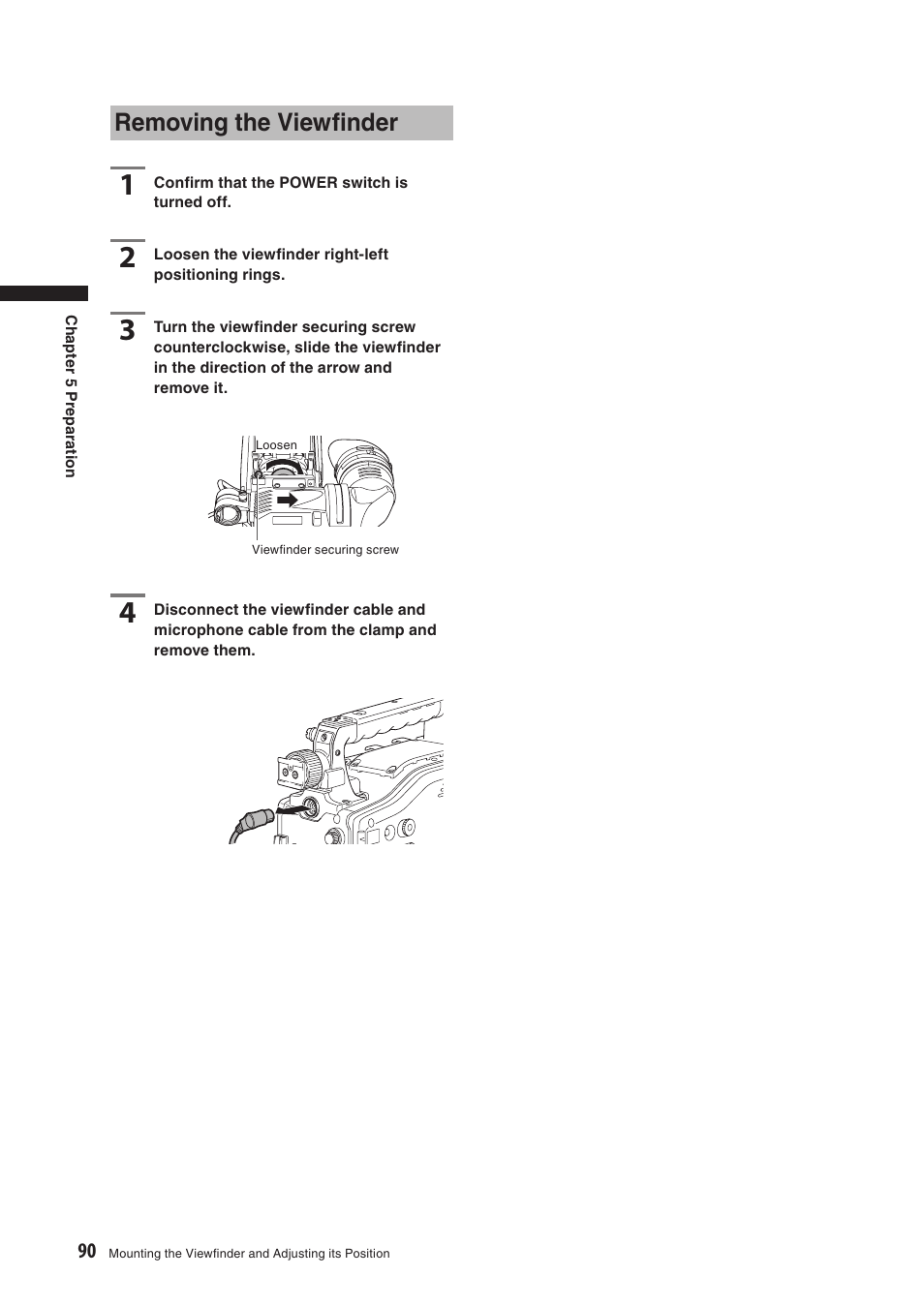 Removing the viewfinder, Removing the viewﬁnder | Panasonic AG-HPX500E User Manual | Page 90 / 152