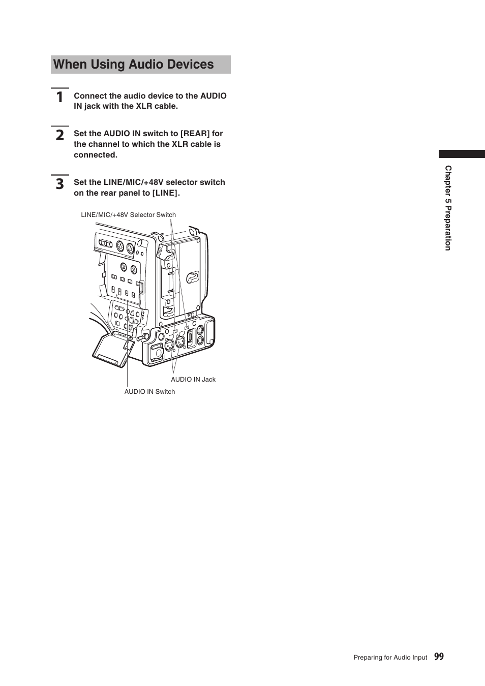 When using audio devices | Panasonic AG-HPX500E User Manual | Page 99 / 152