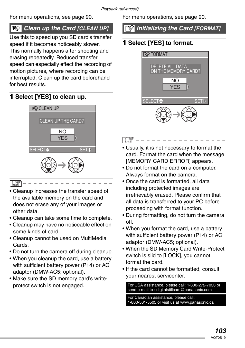 Select [yes] to clean up, Select [yes] to format, Clean up the card | Initializing the card | Panasonic DMC-LX1PP User Manual | Page 103 / 136