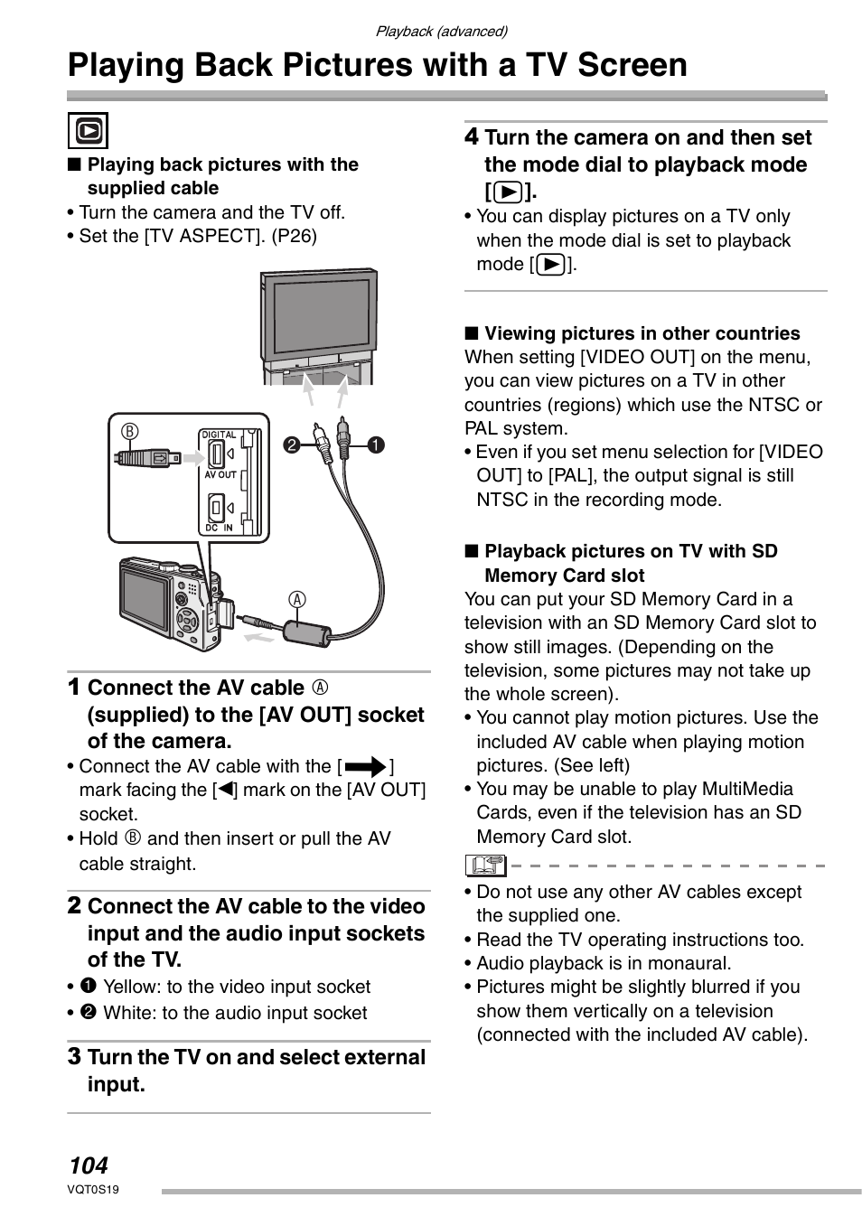 Playing back pictures with a tv screen, Ab 1 2 | Panasonic DMC-LX1PP User Manual | Page 104 / 136