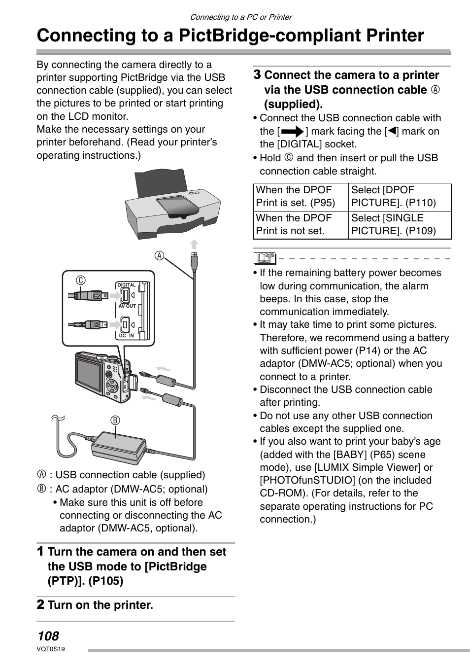 Connecting to a pictbridge-compliant printer, Ac b | Panasonic DMC-LX1PP User Manual | Page 108 / 136