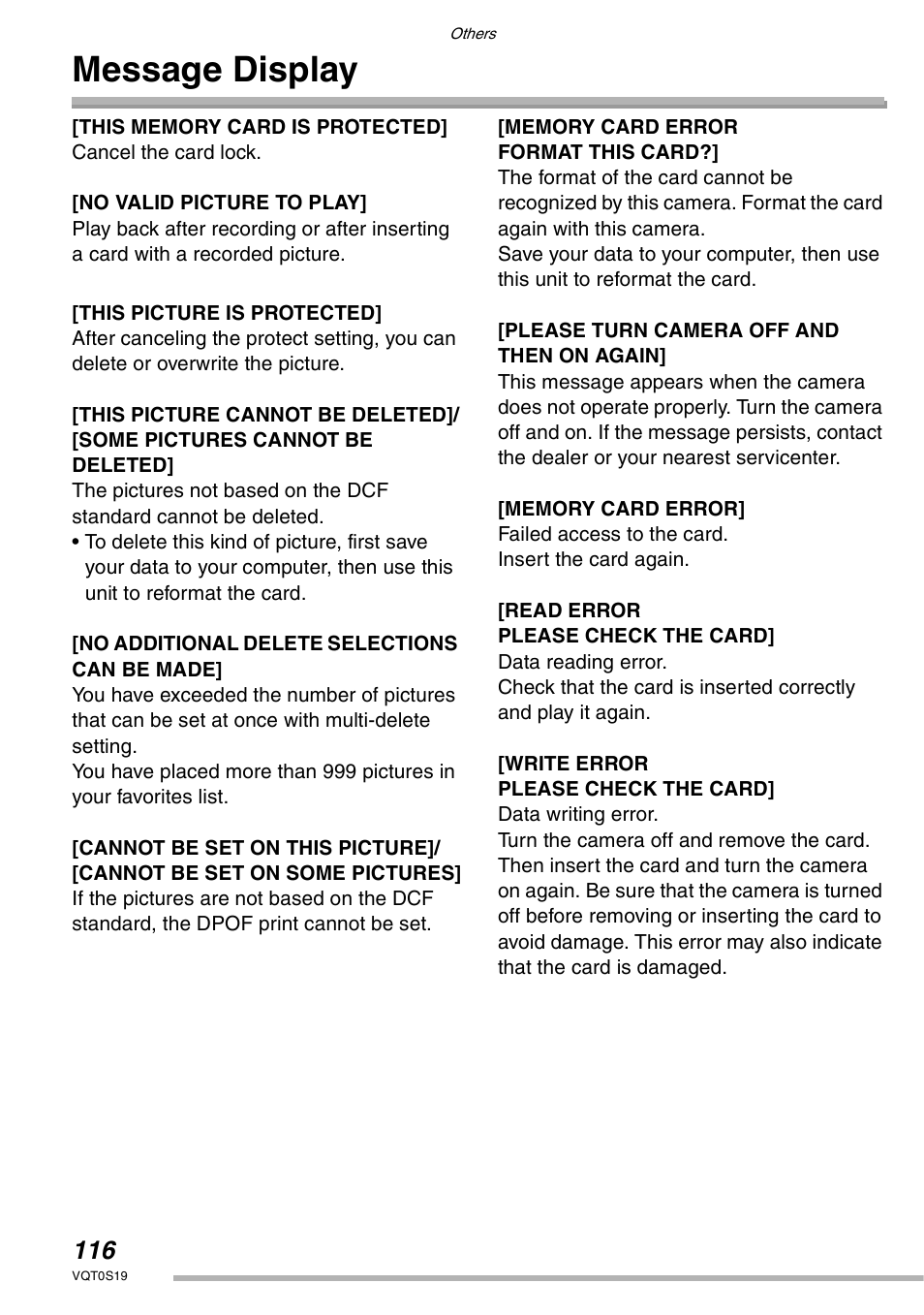 Message display | Panasonic DMC-LX1PP User Manual | Page 116 / 136