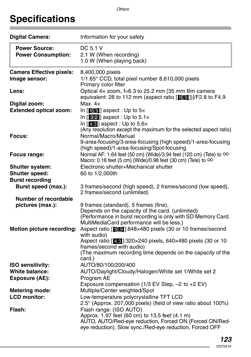 Specifications | Panasonic DMC-LX1PP User Manual | Page 123 / 136