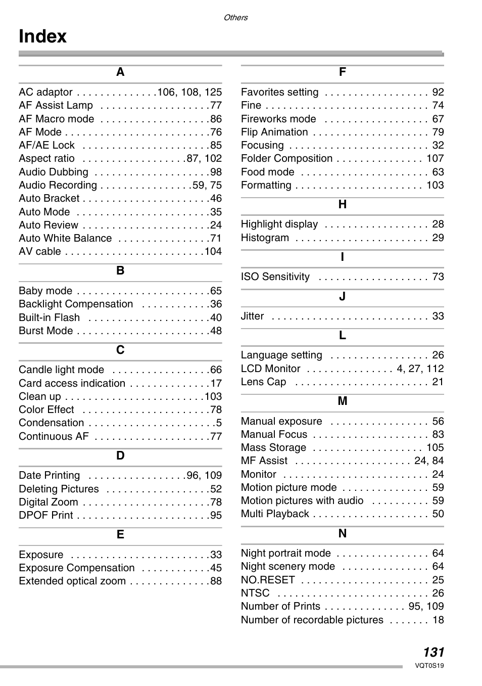 Index | Panasonic DMC-LX1PP User Manual | Page 131 / 136