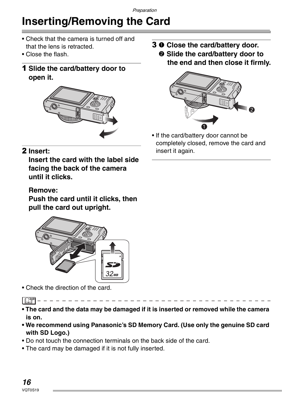 Inserting/removing the card | Panasonic DMC-LX1PP User Manual | Page 16 / 136